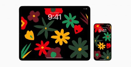 iPad ja iPhone, kuvassa Unity Bloom -taustakuvalla.